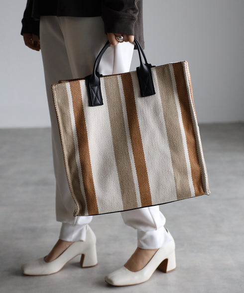 A4ダブルハンドルストライプトートバッグ 12-1074